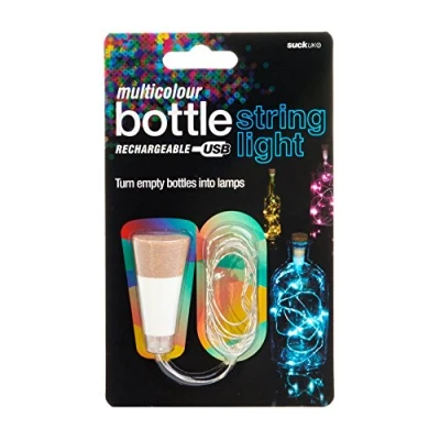Image of SUCK UK Bottle String Lights Multi Colour USB with Cork LED Battery Operated Lamp Kit &amp; for Bottles and Jars Rechargeable Light