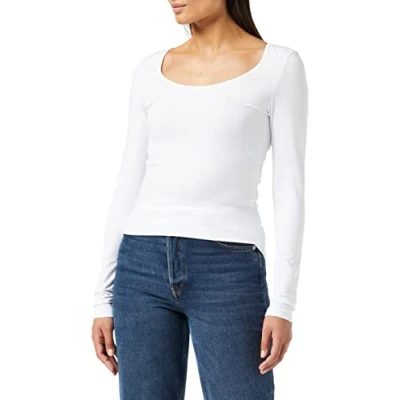 Image of Vero Moda Women&#039;s Vmmaxi My Soft Short U neck Ga Long Sleeve Top, White (Bright Bright White), M UK