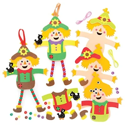 Image of Baker Ross FE655 Scarecrow Craft Beads Kit Pack of 5, Autumn Decoration Childrens Kits, Art And Activities for Kids to Make Decorate