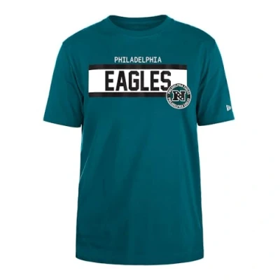 Image of PHILADELPHIA EAGLES New Era Cap NFL Regular T Shirt High Density Ink Screenprint Front Graphic Original Team Color Unisex Dark Green