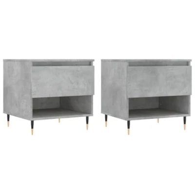 Image of vidaXL Modern Coffee Tables Set of 2, Concrete Grey Engineered Wood Side with Drawer &amp; Compartment Perfect for Living Room