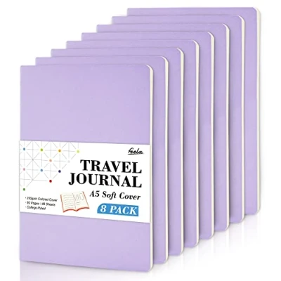 Image of feela 8 Pack Soft Cover Notebooks A5 Lined Journal College Ruled for Work, Travel Women Men, Note Taking Notepad School Supplies Business Writing Books, Light Purple