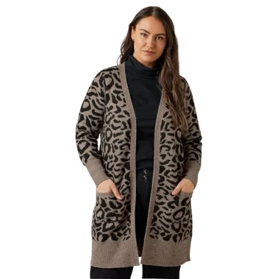 Image of EVANS Curve Leopard Print Knitted Cardigan Women&#039;s Plus Size Brown