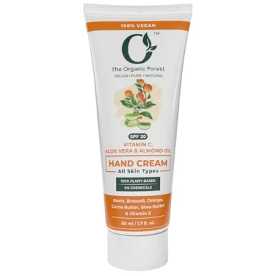 Image of Organic Forest Vitamin C Hand Cream with Sun Protection SPF Shea Butter, Cocoa Almond Oil, Coconut Oil &amp; Aloe Vera Hydrating Moisturizer for Aging, Dark Spots Plant Based, Travel Size