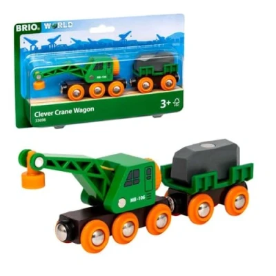Image of BRIO World Clever Crane Wagon for Kids Age 3 Years Up Wooden Railway Train Accessories and Add Ons