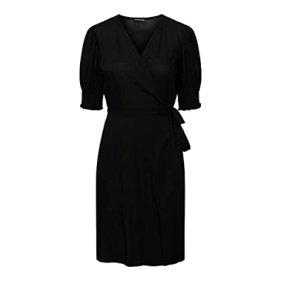 Image of PIECES Women&#039;s Pctala 2/4 Wrap Dress Noos Bc, Black, S