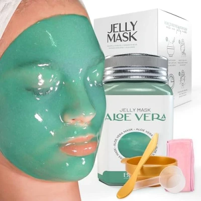Image of BRÜUN Jelly Mask Jar Aloe Vera Peel Off Face Care Rubber 23 fl oz Skin Moisturizing Gel Spa Set