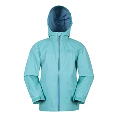 Image of Mountain Warehouse Torrent Kids Waterproof Rain Jacket Taped Seams Raincoat, Lightweight, Breathable, Girls &amp; Boys Rainwear For Autumn, Winter, Wet Weather Teal Size 3 4 Years