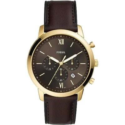 Image of Fossil Watch for Men Neutra Chrono, Chronograph Movement, 44 mm Gold Stainless Steel Case with a Leather Strap, FS5763