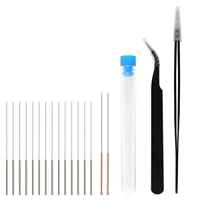 Image of AOKIN 19 Pcs 3D Printer Nozzle Cleaning Kit 16 0.15mm 0.25mm 0.35mm 0.4mm 0.5mm Needles Cleaner and 2 Tweezers Cleaner, Stainless Steel Tool