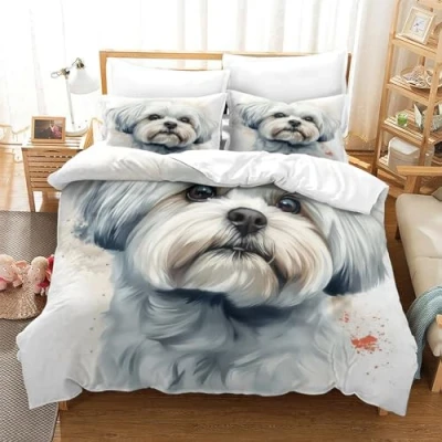 Image of CJURAMTON Xishi Dog 3D Duvet Cover Set Comforter Print Quilt Microfiber Bedding With Pillowcases Zipper Closure for Adults Double（200x200cm）