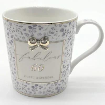 Image of Lesser &amp; PAVEY Madelaine 60th Birthday Mug by Hearts Design, Tea and Coffee Mugs for Hot Drinks Fine China Printed Kitchen Home Reusable Ceramic Cups Every Occasion