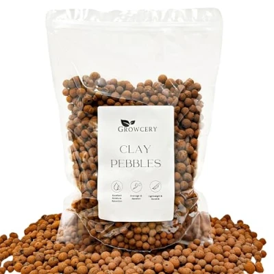 Image of Growcery Premium Clay Pebbles for Plants: Multipurpose Growing Medium Gardens, Hydroponics, and Green Roofs, Pots Drainage, Orchids, Terrariums, Water Beads (20L)