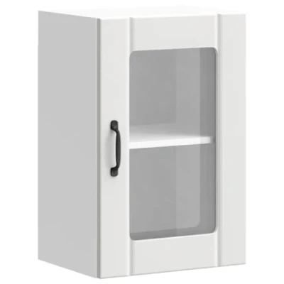 Image of vidaXL Lucca Kitchen Wall Cabinet White, Engineered Wood &amp; Glass, 40x31x60 cm, Modern Storage Cupboard with Glass Door