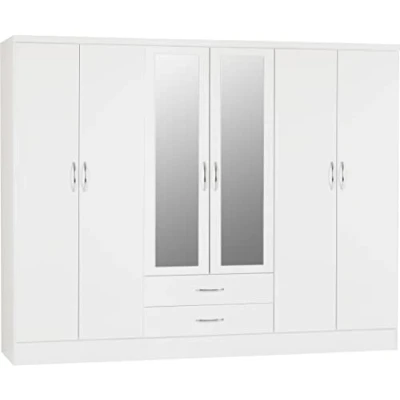 Image of Seconique Nevada 6 Door 2 Drawer Wardrobe in White Gloss