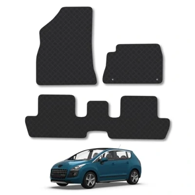 Image of Rubber Car Mats Compatible with Peugoet 3008 (2009 2016) Tailored Fit Floor Set Accessory Black Custom 4 Pieces Clips Anti Slip Backing, Heavy Duty &amp; Waterproof