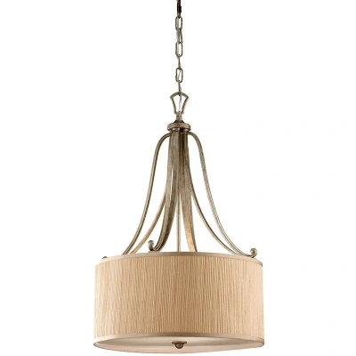 Image of Abbey 3 Light Cylindrical Ceiling Pendant Silver Sand with Shade, E27