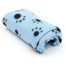 Image of Blue SOFT COSY WARM FLEECE PAW PRINT PET BLANKET DOG PUPPY ANIMAL CAT BED