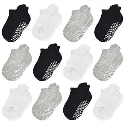 Image of HYCLES Toddler Grip Socks 12 Pairs for 3 5 Years Baby Boys Girls Ankle with Grips Kids Non Slip/Anti Skid