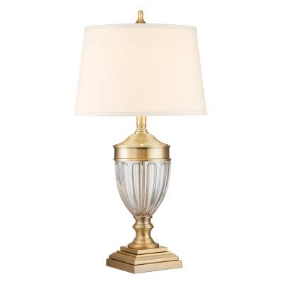 Image of Quoizel Dennison Table Lamp with Round Tapered Shade Brushed Brass