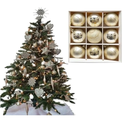 Image of UKDD® Set of 9 Premium Baubles Luxury Christmas Tree Bauble Decorations Matte, Glitter, shiny (Champagne Gold)
