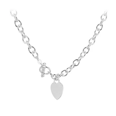 Image of Tuscany Silver Women&#039;s Sterling Small Oval Belcher Heart T Bar Chain of 41cm/16&quot;