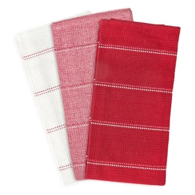 Image of Le Chateau Waffle Pack Of 3 Tea Towels Red