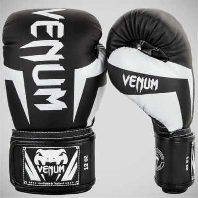 Image of Venum Elite Adults Boxing Gloves, Black (Black/White), 10 Oz