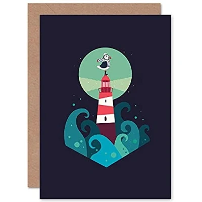 Image of Wee Blue Coo Nautical Lighthouse Greetings Card