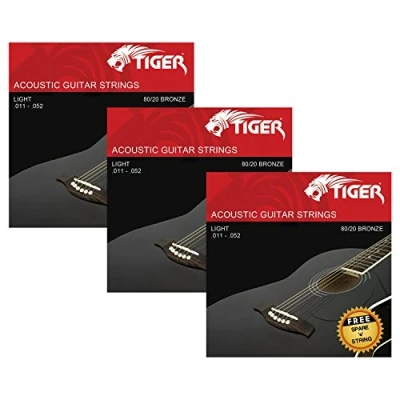 Image of TIGER AGS 3 SL Acoustic Guitar Strings Super Light (.011 .052) Steel for Pack of