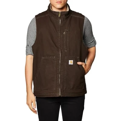 Image of Carhartt Men&#039;s Sherpa Lined Mock Neck Vest Work Utility Outerwear, Dunkelbraun, M Tall