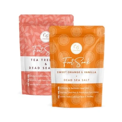 Image of CalmGenix Foot Soak with Tea Tree Oil &amp; Dead Sea Salt Helps Treat Nail Fungus and Athletes Foot, Spa Bath Moisturiser Deodorizer Feet Exfoliating Multipack