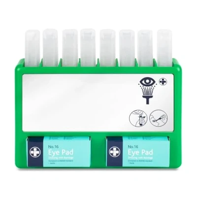 Image of Reliance Medical REL908 Complete Eyecare Pod Station, Ideal for Minor Irritation, Sterile Saline Eye Wash Solution Kit 20ml Pods. 24.5 cm H x 33 W 2.5 D (Green)