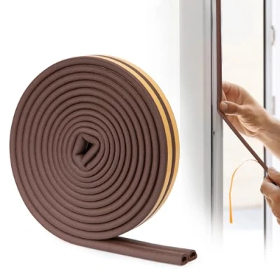 Image of YOUSHARES Draft Excluder for Doors Door Seal Strip Self Adhesive Foam Insulation Weather Stripping Window Draught Tape 20 Feet (Brown)