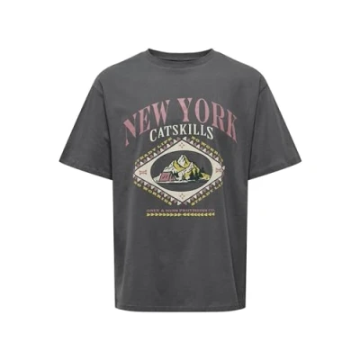 Image of ONLY &amp; SONS Men&#039;s Onscatskills RLX Ss Tee S2m T Shirt, Grey Pinstripe, S