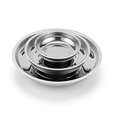 Image of CASOMAN 3 Piece Round Magnetic Trays Set, 3&quot; 4&quot; 6&quot;, Stainless Steel Parts Tray Holder, for Socket Screw, Nuts, Bolts, Metal Parts, Strong and Durable