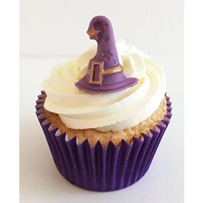 Image of 6 Purple &amp; Gold Sugar Wizards Hats Edible Handmade with Love in The UK!