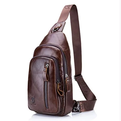 Image of Vintage Leather Sling Bag Backpack for Men Women Crossbody Shoulder Chest Day Pack Backpacks Daypacks Outdoor Travel