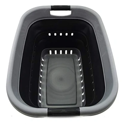 Image of SAMMART 37L Collapsible Plastic Laundry Basket Foldable Pop Up Storage Container/Organizer Portable Washing Tub Space Saving Hamper/Basket (1, Grey/Black)