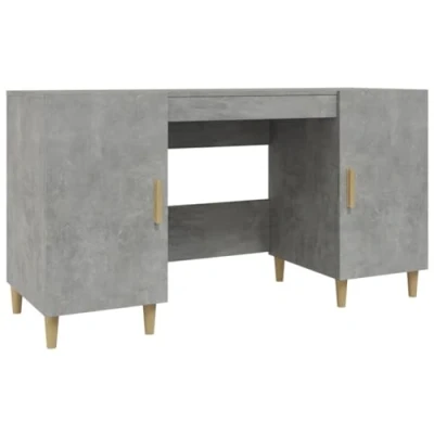 Image of vidaXL Desk with Large Tabletop, 2 Compartments Durable Engineered Wood and Metal Frame Industrial Office Study Furniture Concrete Grey, 140x50x75 cm