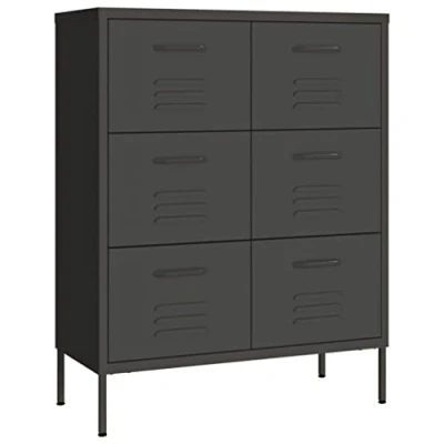 Image of vidaXL Drawer Cabinet Home Living Room Furniture Modern Decor Sideboard Cupboard Bookcase Display Storage Side Anthracite Steel
