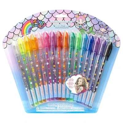 Image of Mermaid 16 Piece Glitter Pen Body Art Set, Themed, Glittery and Bright Colors, Ages 3+, by Townley Girl