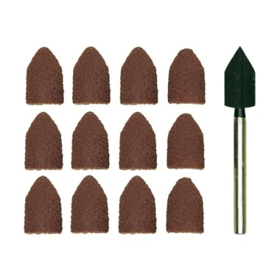 Image of Proxxon 28987 sanding drum with 10 caps 5 each 80 and 150 grit, brown