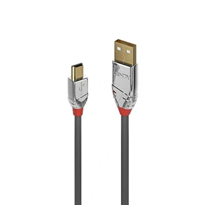 Image of LINDY 36631 USB 2.0 Type A to Mini B Cable, Cromo Line Grey, 1m