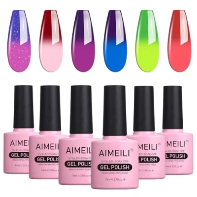 Image of AIMEILI Soak Off UV LED Temperature Colour Changing Chameleon Gel Nail Polish Multicolour/Mix Colour/Combo Set Of 6pcs X 10ml Kit 15