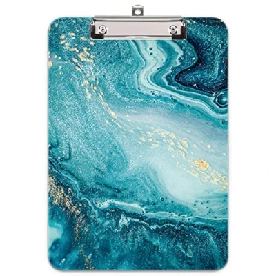 Image of Hnogri Plastic Clipboard A4, Fashion Design A4 Letter Size Clipboards &amp; Forms Holders for Office Supplies Lawyers,School Students and Kids, Low Profile Clip Cute Folder, Teal Marble