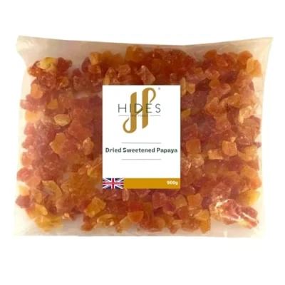 Image of Hides Fine Foods Dried Sweetened Papaya 500g Suitable for Vegetarians Baking Granola Breakfast Snacking Desserts Good Source of Vitamin C.