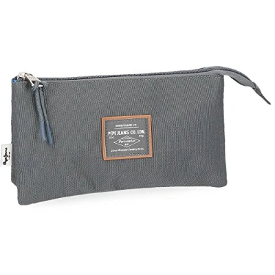 Image of Pepe Jeans Cross Triple Pencil Case Grey 20x12x5 cms Polyester