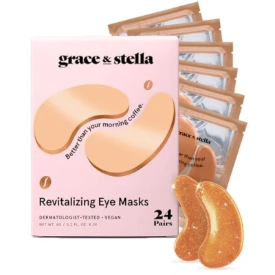 Image of grace &amp; stella Caffeine Under Eye Patches Awakening for Puffy Eyes and Dark Circles Mask with Niacinamide Hyaluronic Acid Vegan, Cruelty Free, 24 Pairs