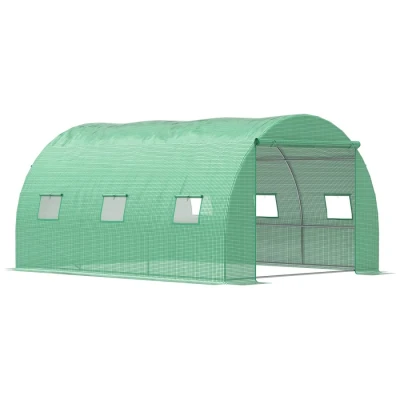 Image of Outsunny Walk in Polytunnel Greenhouse, Outdoor Garden Tunnel Greenhouse Tent with Zipped Roll Up Door and 6 Mesh Windows, 4 x 3M